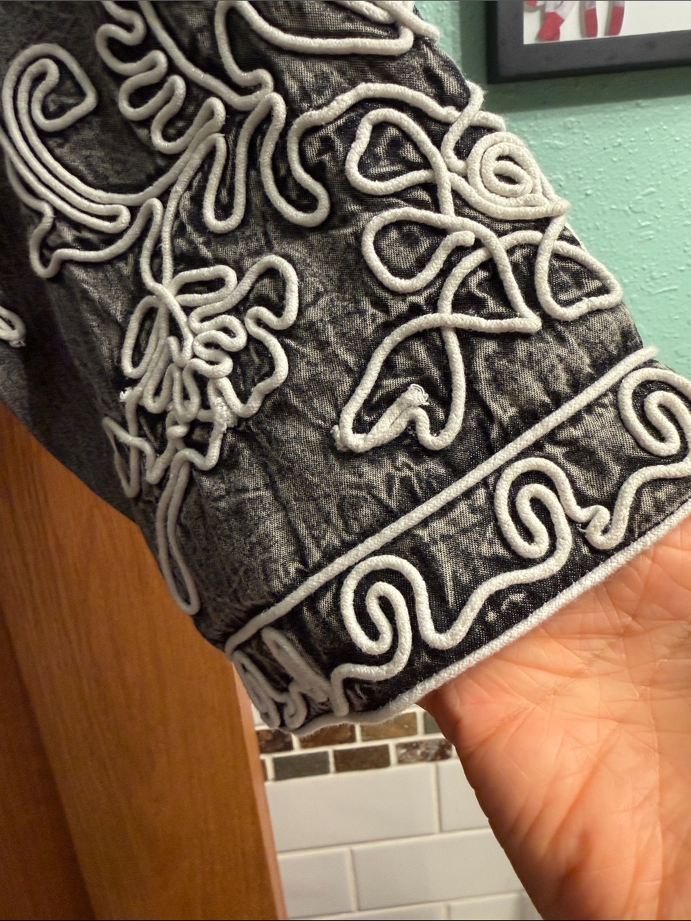 Soft Surroundings Black wash Jacket with White Embroidery - Picture 3 of 6